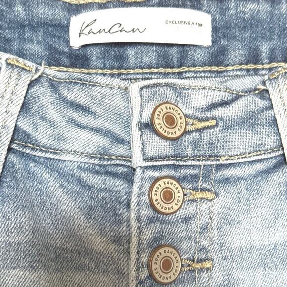 Kancan High Rise Button Fly Raw Hem Cropped Straight Jeans Size 28 - Picture 3 of 9